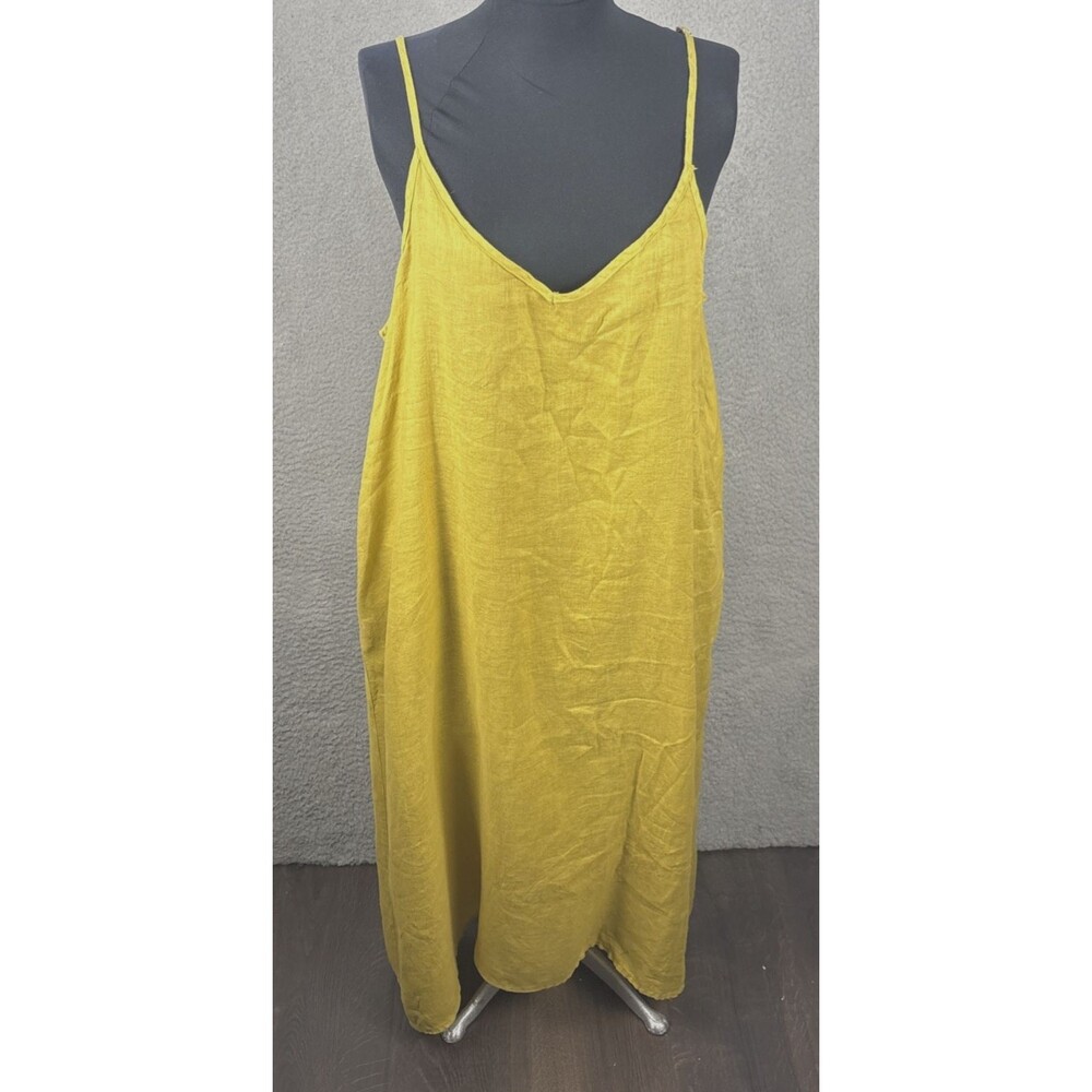 CP Shades 100% Linen Fairie Midi Dress Chartreuse Pockets Sleeveless Size Large